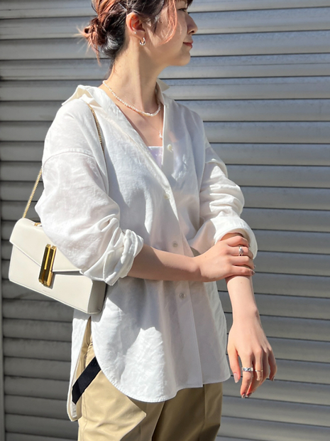 Rouge vif la cle綿麻レギュラー ナチュラルシャツ　グレージュ ルージュ ヴィフ ラクレ Rouge vif la cle 綿麻レギュラー