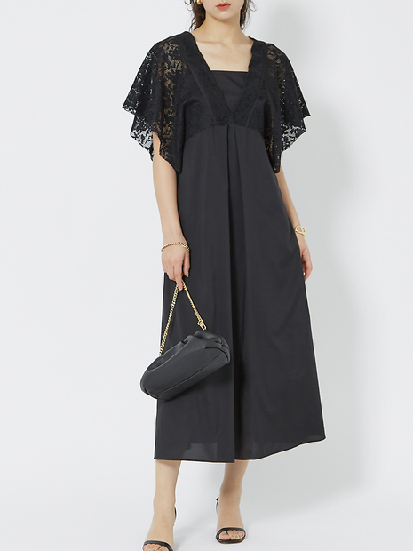 ドットレースコンビワンピース ブラック trim_ofgrc_item286701a8f82611e